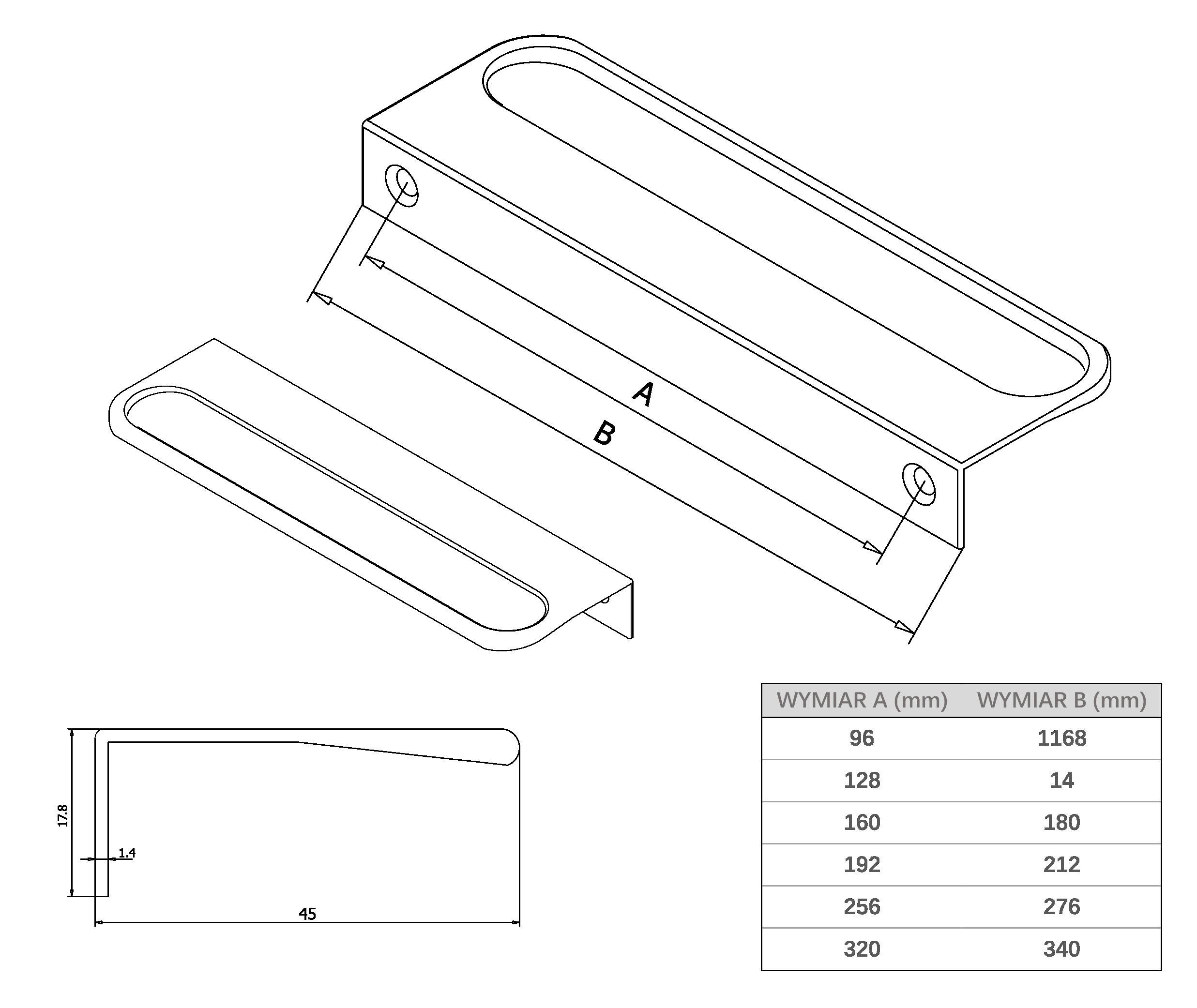 SMARTT UCHWYT KRAWĘDZIOWY UA08 złoty mat 96/116 08