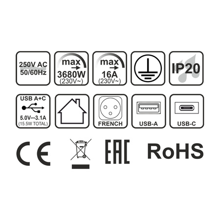 Design Light LIFT BOX USB A+C gniazdo meblowe, kolor czarny