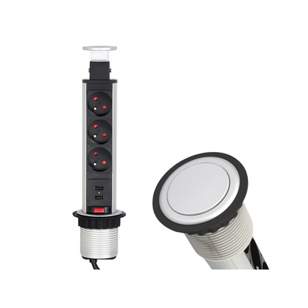 Design Light LIFT BOX USB A gniazdo meblowe, kolor aluminium