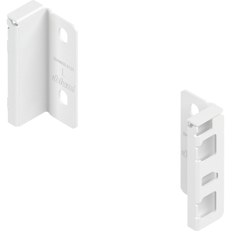 BLUM ZB4M000S Uchwyt drewnianej ścianki tylnej MERIVOBOX, wys. M (108 mm), prawy+lewy, JEDWABIŚCIE BIAŁY MAT