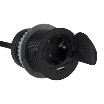 Design Light SINGLE BOX przedłużacz wpuszczany, 1 x gniazdo schuko, 1 x USB A, kolor czarny