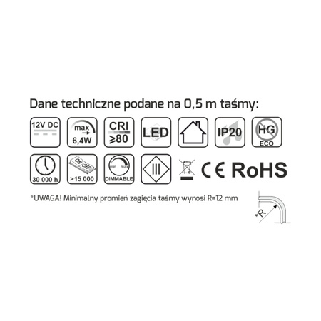 Design Light Taśma COB 480 LED/m IP20 12,8W/m, barwa: biały neutralny