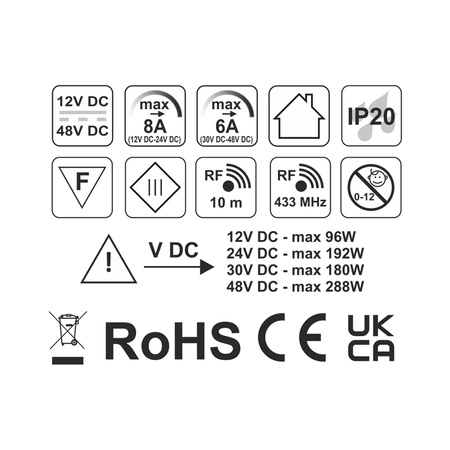 Desigh Light VIVO bezprzewodowy sterownik RF LED MONO 12-48V DC