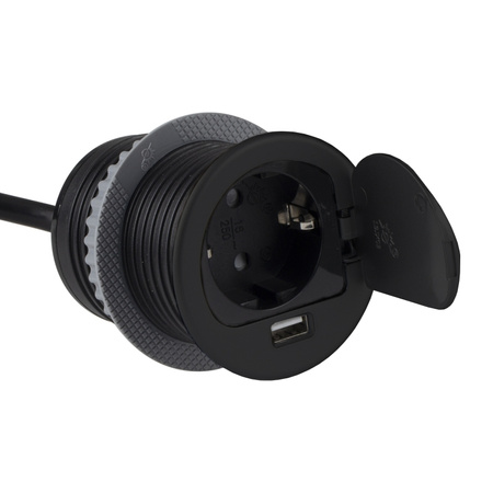 Design Light SINGLE BOX przedłużacz wpuszczany, 1 x gniazdo schuko, 1 x USB A, kolor czarny