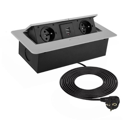 Design Light KOMBI BOX USB A gniazdo meblowe, kolor aluminium