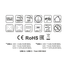 Design Light KOMBI BOX USB A C gniazdo meblowe, kolor biały