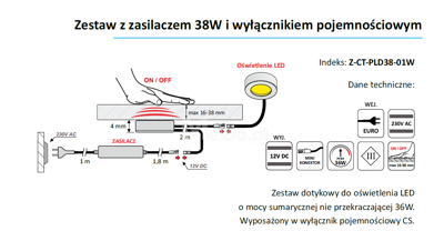 Design Light Zestaw wyłącznik pojemnościowy z zasilaczem 38W