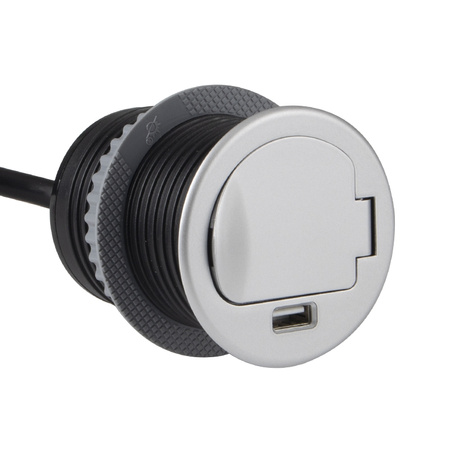 Design Light SINGLE BOX przedłużacz wpuszczany, 1 x gniazdo francuskie, 1 x USB A, kolor aluminiowy