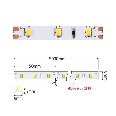Design Light Taśma PREMIUM 60 LED/m typ 2835 IP20 11W/m, barwa: biały ciepły