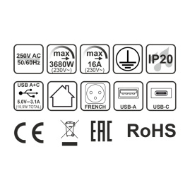 Design Light LIFT BOX USB A+C gniazdo meblowe, kolor biały
