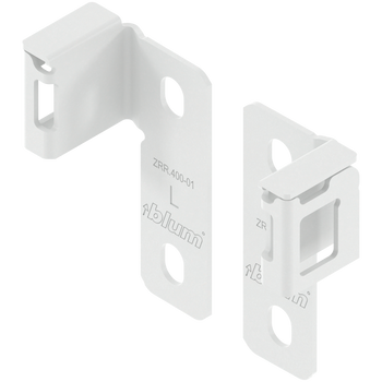 BLUM ZRR.4000 MERIVOBOX uchwyt relingu (tylny), uniwersalnie mocowany, nieregulowany reling, na wkręty, lewy+prawy, JEDWABIŚCIE BIAŁY MAT